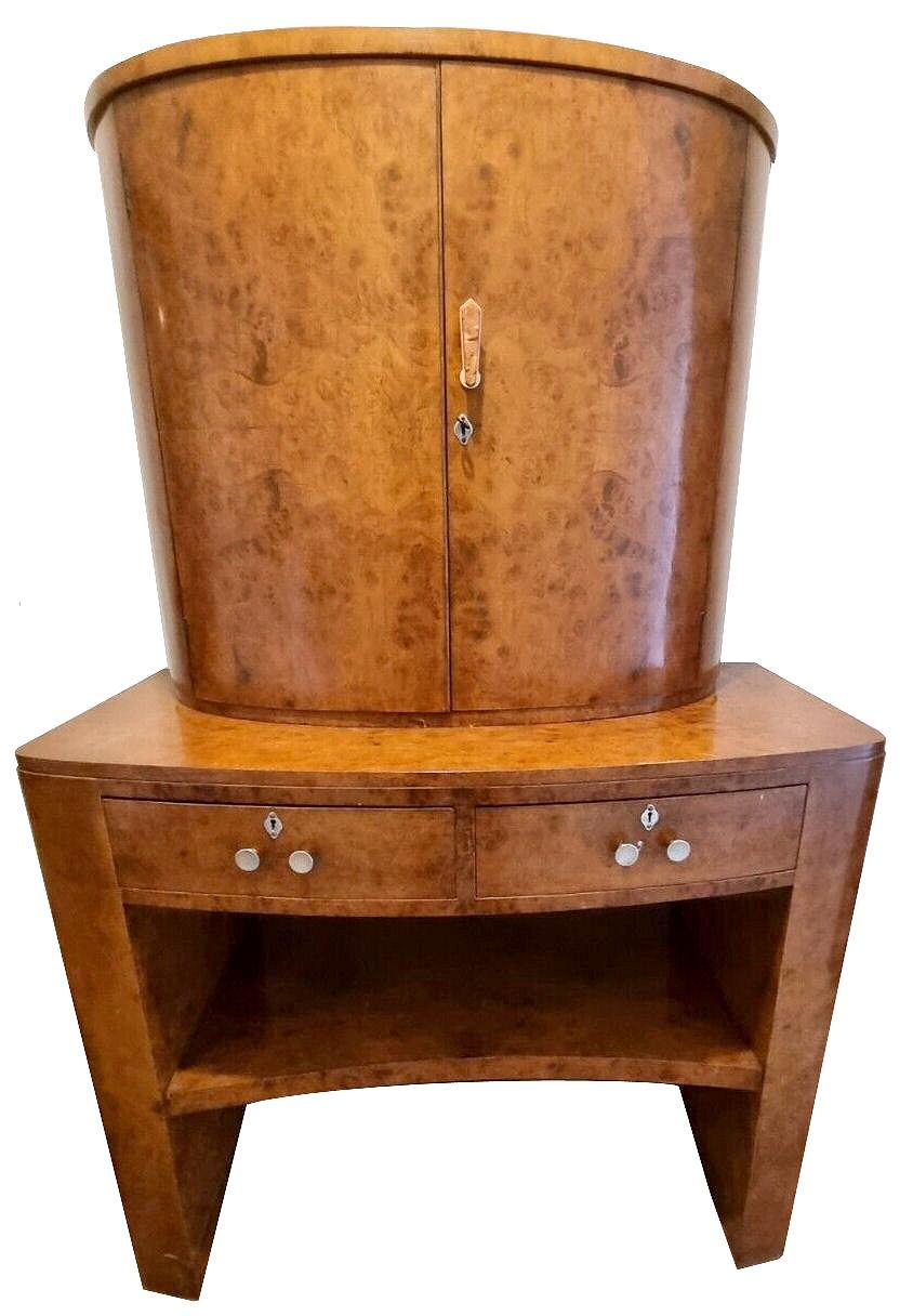 Art Deco Burr Walnut Drinks Cocktail Cabinet, Dry Bar, by H & L Epstein, C1930 For Sale 2