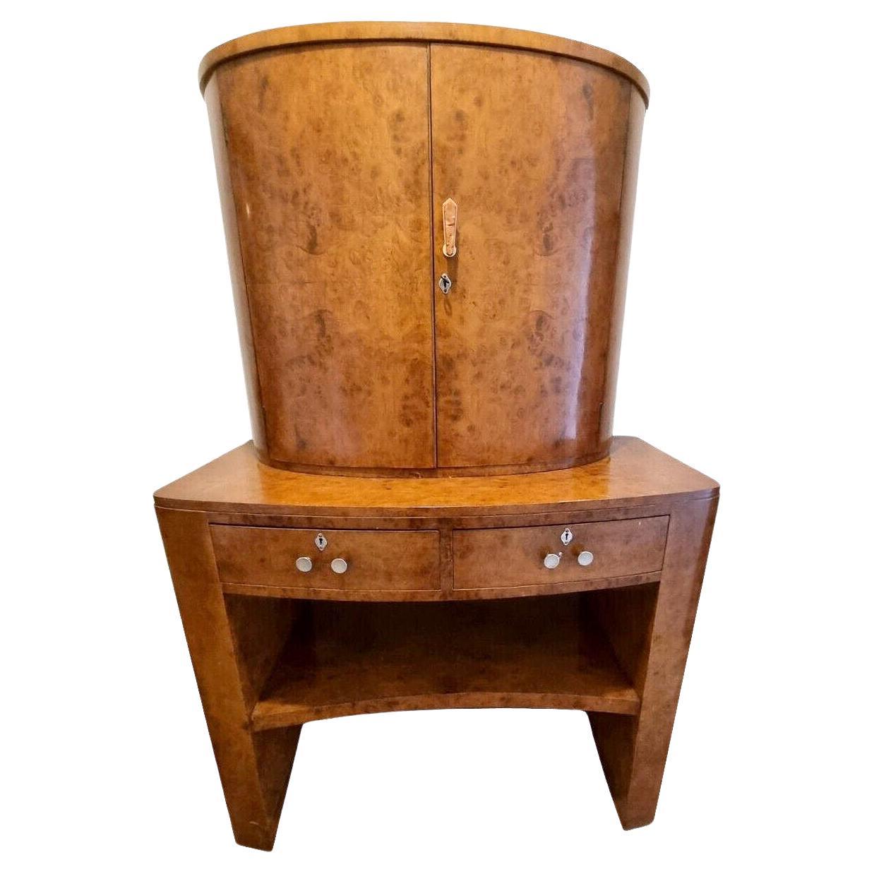 Art Deco Burr Walnut Drinks Cocktail Cabinet, Dry Bar, by H & L Epstein, C1930 For Sale