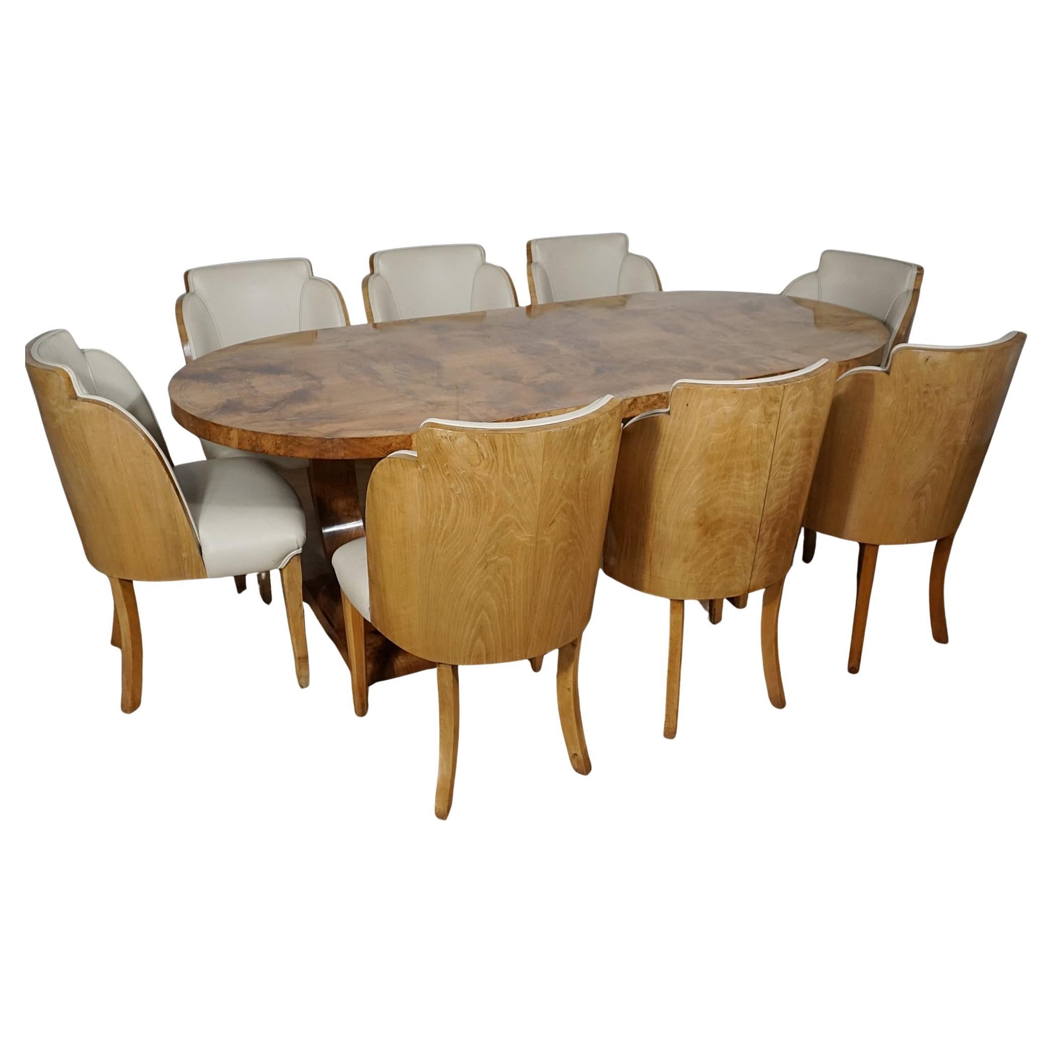 Art Deco Burr Walnut Eight Seat Dining Suite