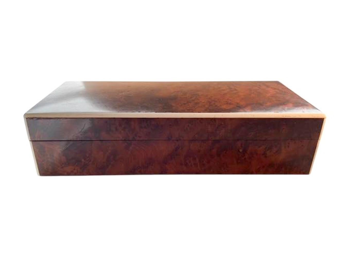 Art Deco Burr Walnut Glove Box w/Slightly Domed Lid and Bone Edges For Sale 5