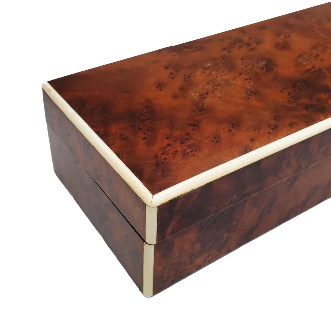 English Art Deco Burr Walnut Glove Box w/Slightly Domed Lid and Bone Edges For Sale