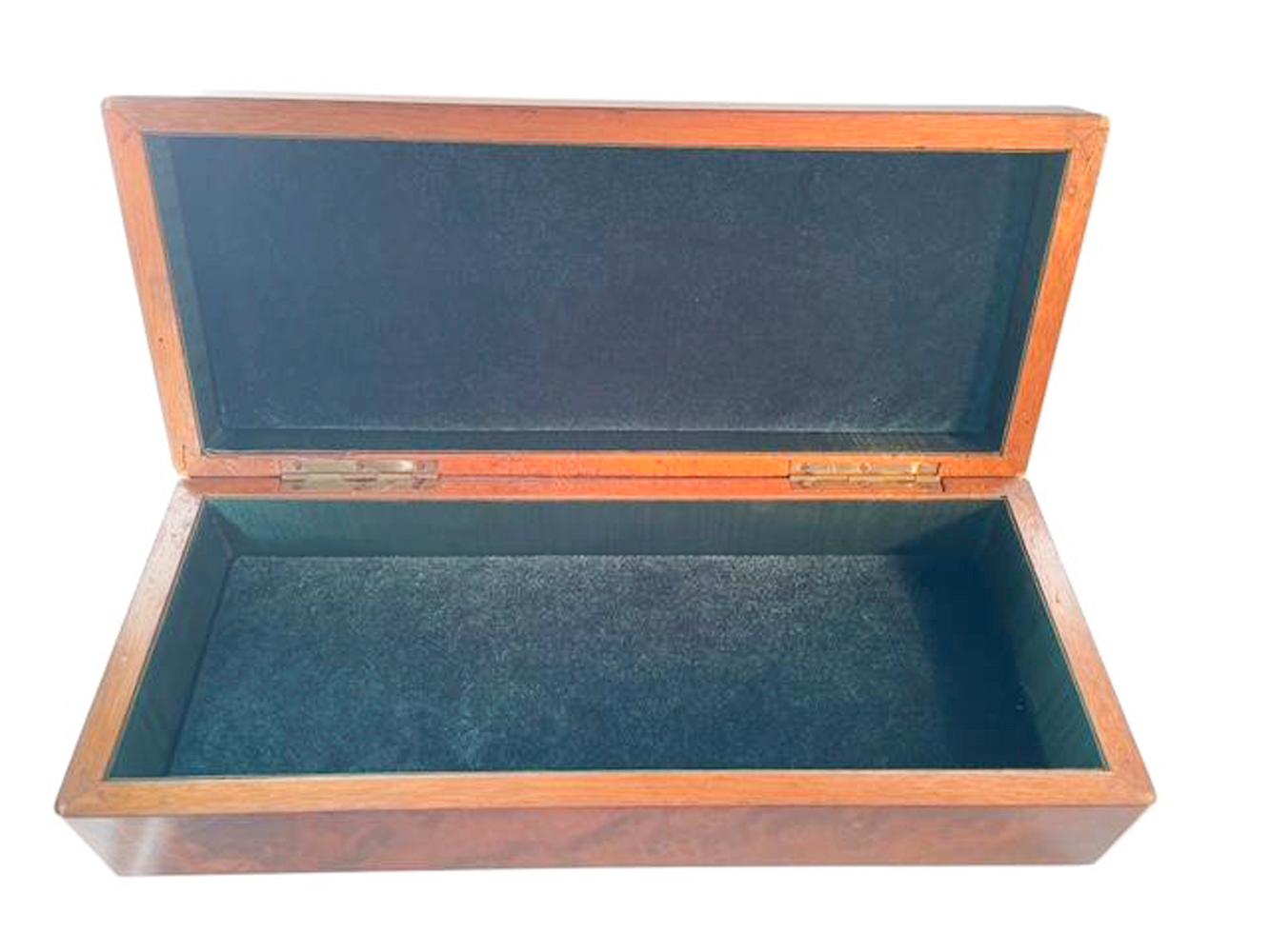 20th Century Art Deco Burr Walnut Glove Box w/Slightly Domed Lid and Bone Edges For Sale