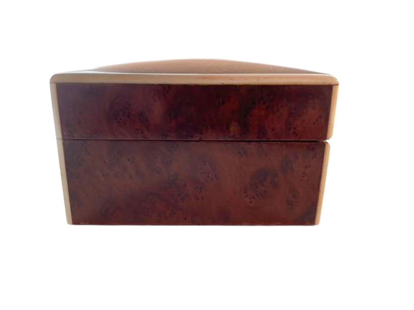 Art Deco Burr Walnut Glove Box w/Slightly Domed Lid and Bone Edges For Sale 1