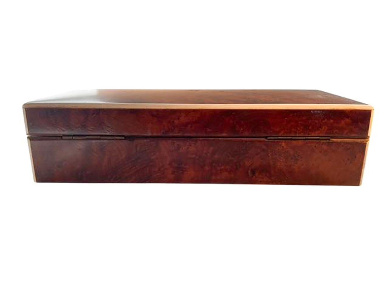 Art Deco Burr Walnut Glove Box w/Slightly Domed Lid and Bone Edges For Sale 2