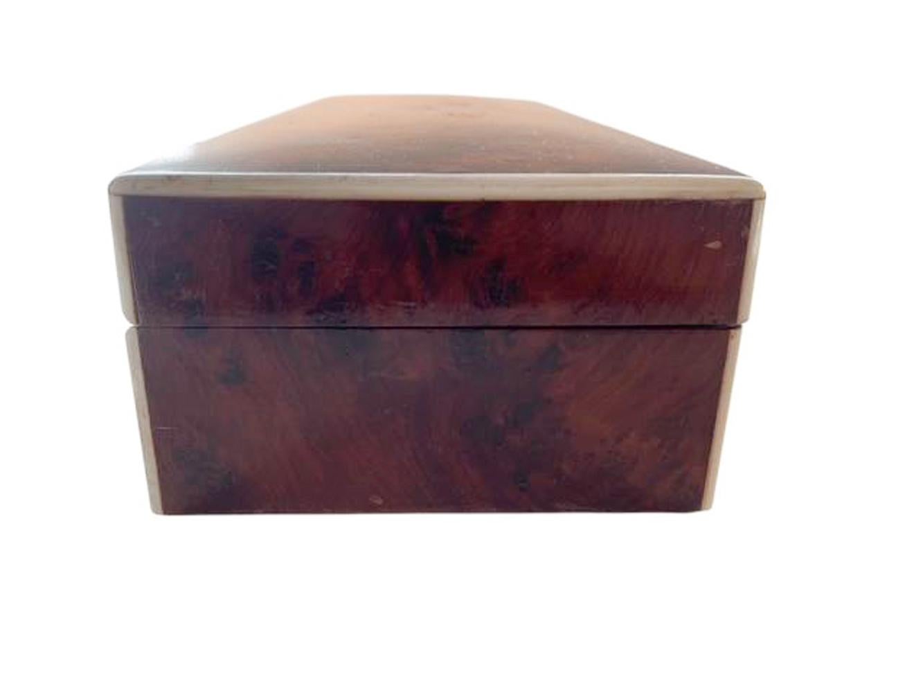 Art Deco Burr Walnut Glove Box w/Slightly Domed Lid and Bone Edges For Sale 3