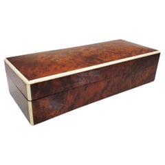 Art Deco Burr Walnut Glove Box w/Slightly Domed Lid and Bone Edges