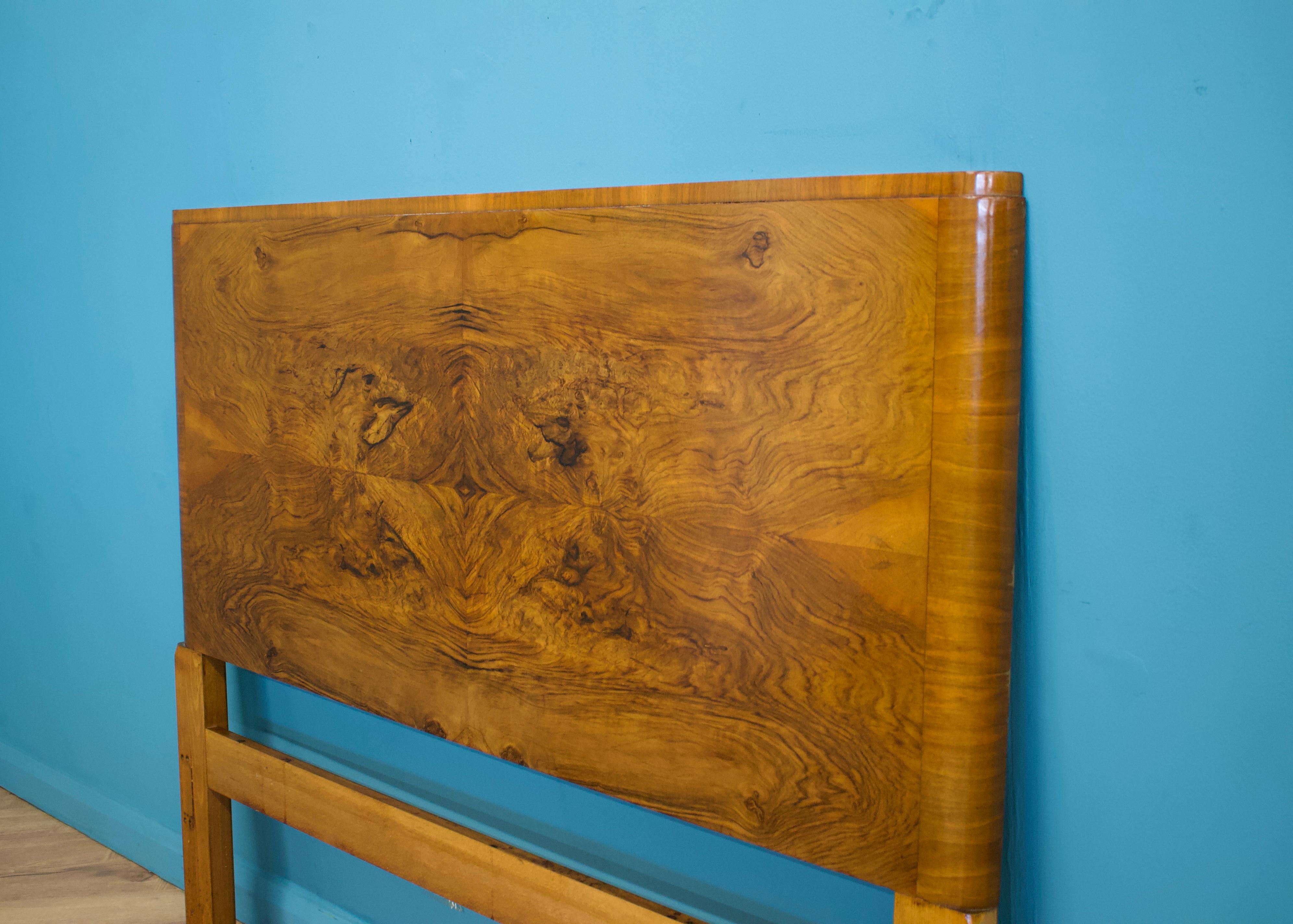 British Art Deco Burr Walnut Headboard, 1930s