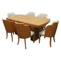 Art Deco Burr Walnut ix Seat Dining Suite by Harry & Lou Epstein, Circa 1930