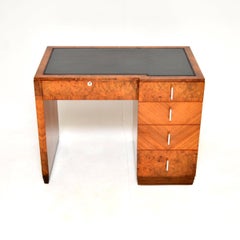 Art Deco Burr Walnut Leather Top Desk