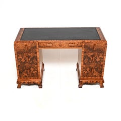 Art Deco Burr Walnut Leather Top Desk