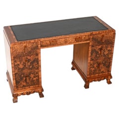 Art Deco Burr Walnut Leather Top Desk