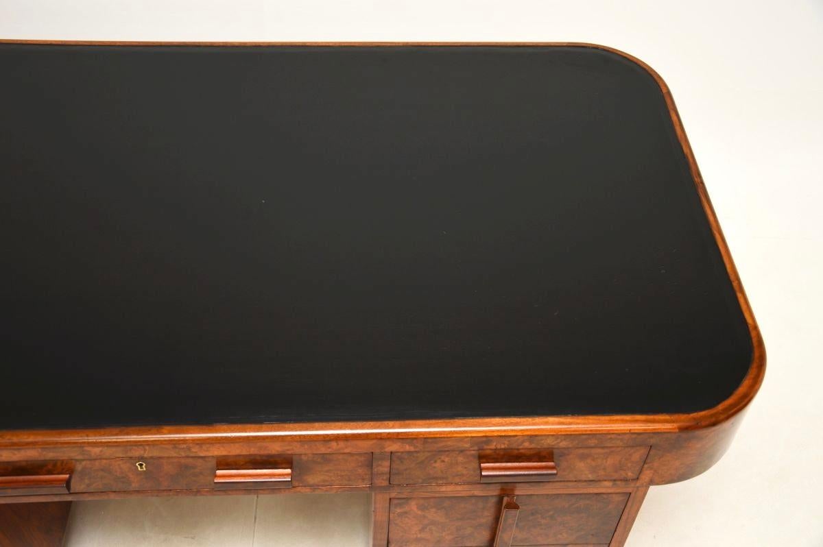 Art Deco Burr Walnut Leather Top Partners Desk For Sale 5