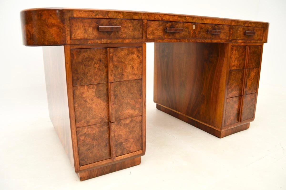 Art Deco Burr Walnut Leather Top Partners Desk For Sale 6