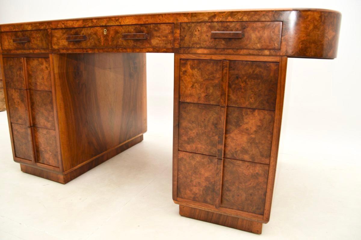 Art Deco Burr Walnut Leather Top Partners Desk For Sale 7