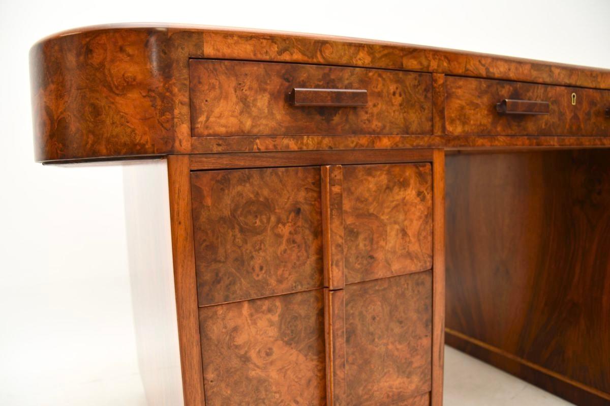 Art Deco Burr Walnut Leather Top Partners Desk For Sale 8