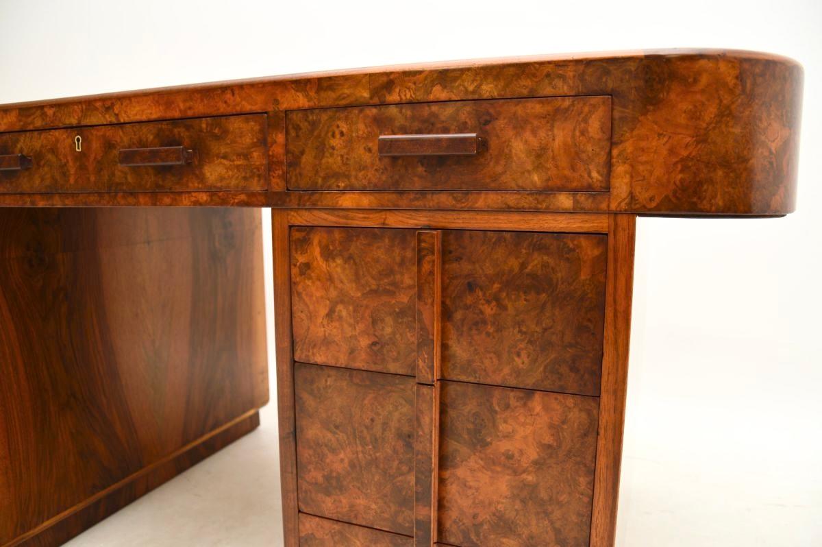 Art Deco Burr Walnut Leather Top Partners Desk For Sale 9