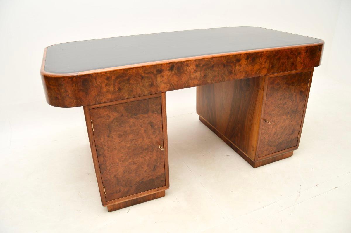 Art Deco Burr Walnut Leather Top Partners Desk For Sale 10