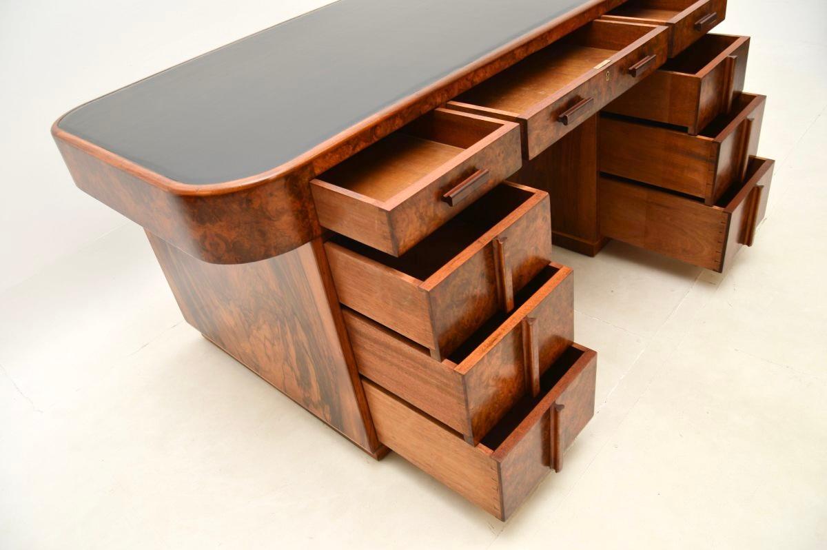 Art Deco Burr Walnut Leather Top Partners Desk For Sale 11