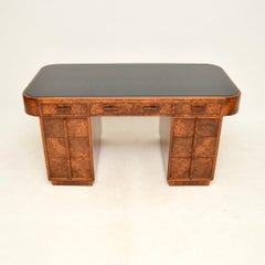 Art Deco Burr Walnut Leather Top Partners Desk
