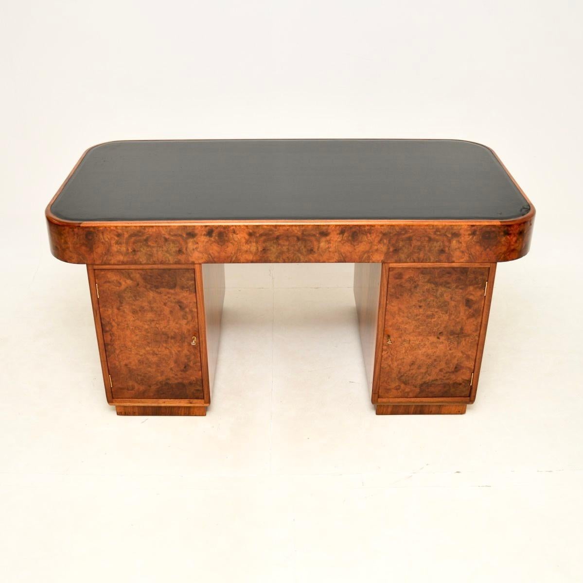 Art Deco Burr Walnut Leather Top Partners Desk In Good Condition For Sale In London, GB