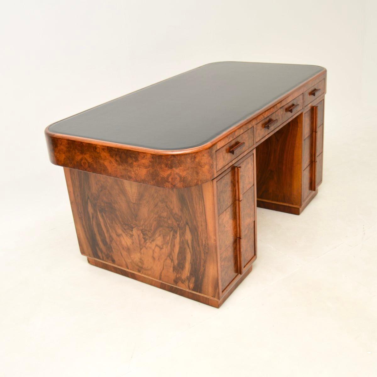 Art Deco Burr Walnut Leather Top Partners Desk For Sale 1