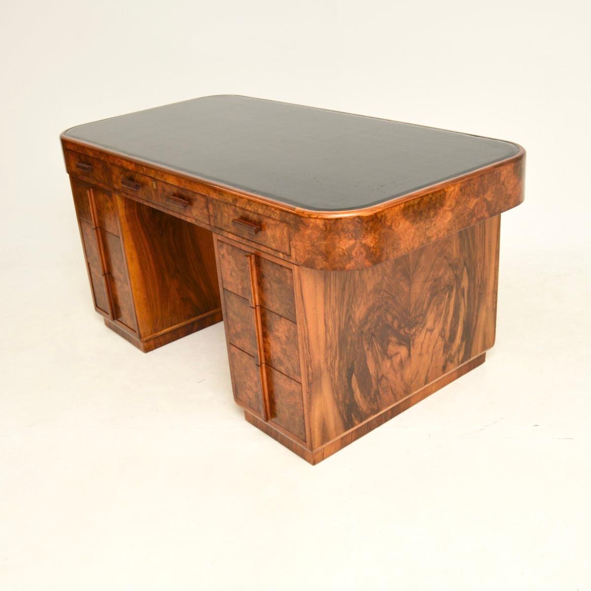 Art Deco Burr Walnut Leather Top Partners Desk For Sale 2