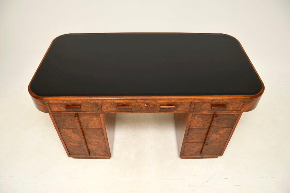Art Deco Burr Walnut Leather Top Partners Desk For Sale 3