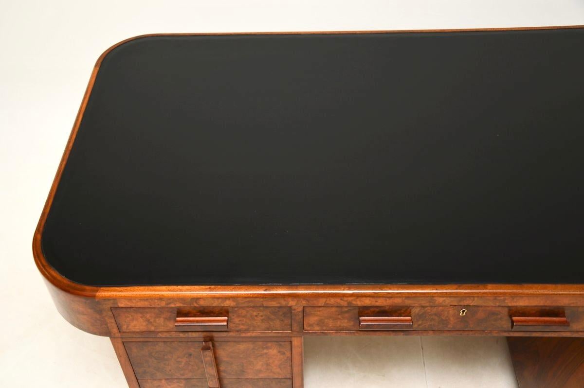 Art Deco Burr Walnut Leather Top Partners Desk 5