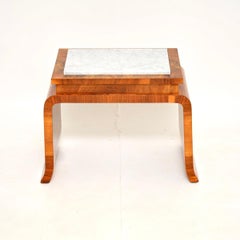 Art Deco Burr Walnut Marble Top Side Table