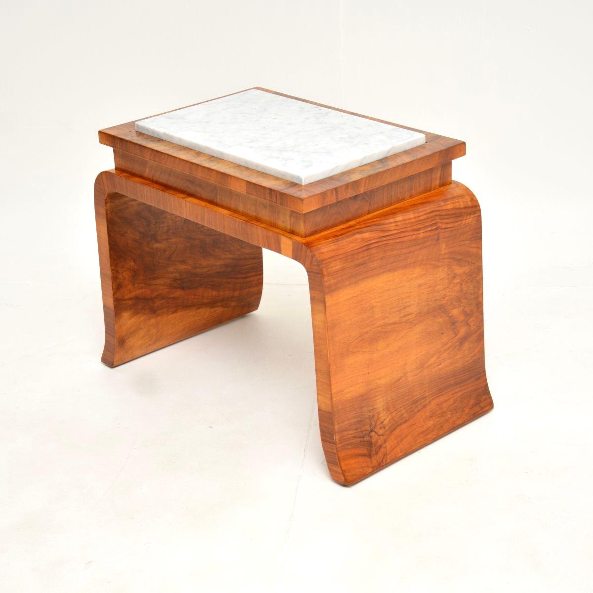Art Deco Burr Walnut Marble Top Side Table In Good Condition For Sale In London, GB