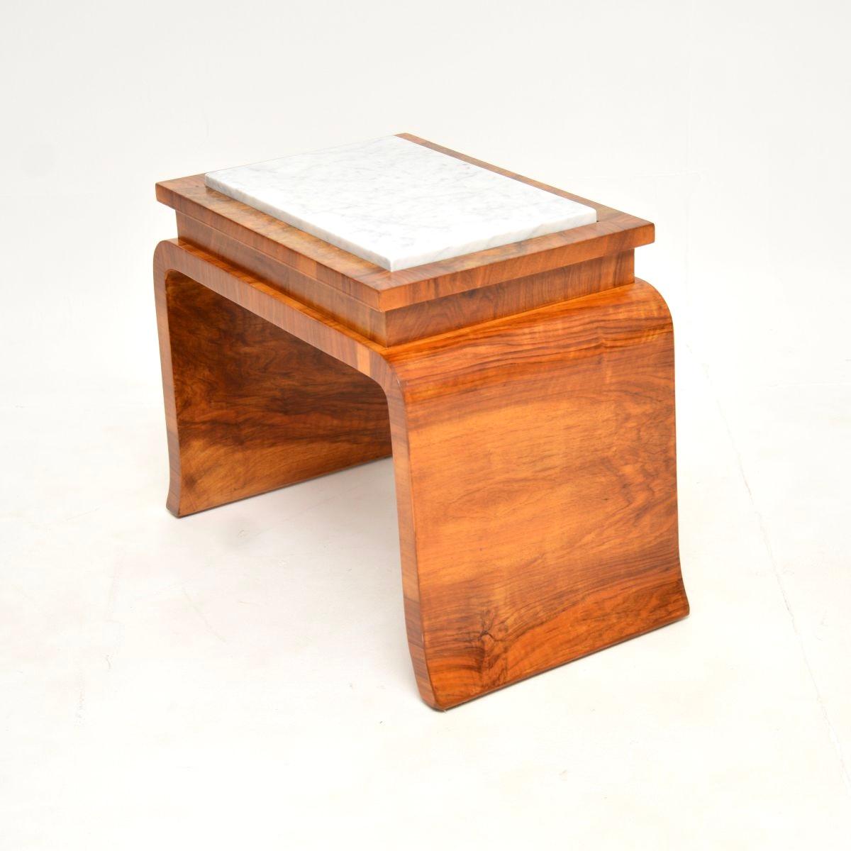 Art Deco Burr Walnut Marble Top Side Table For Sale 1