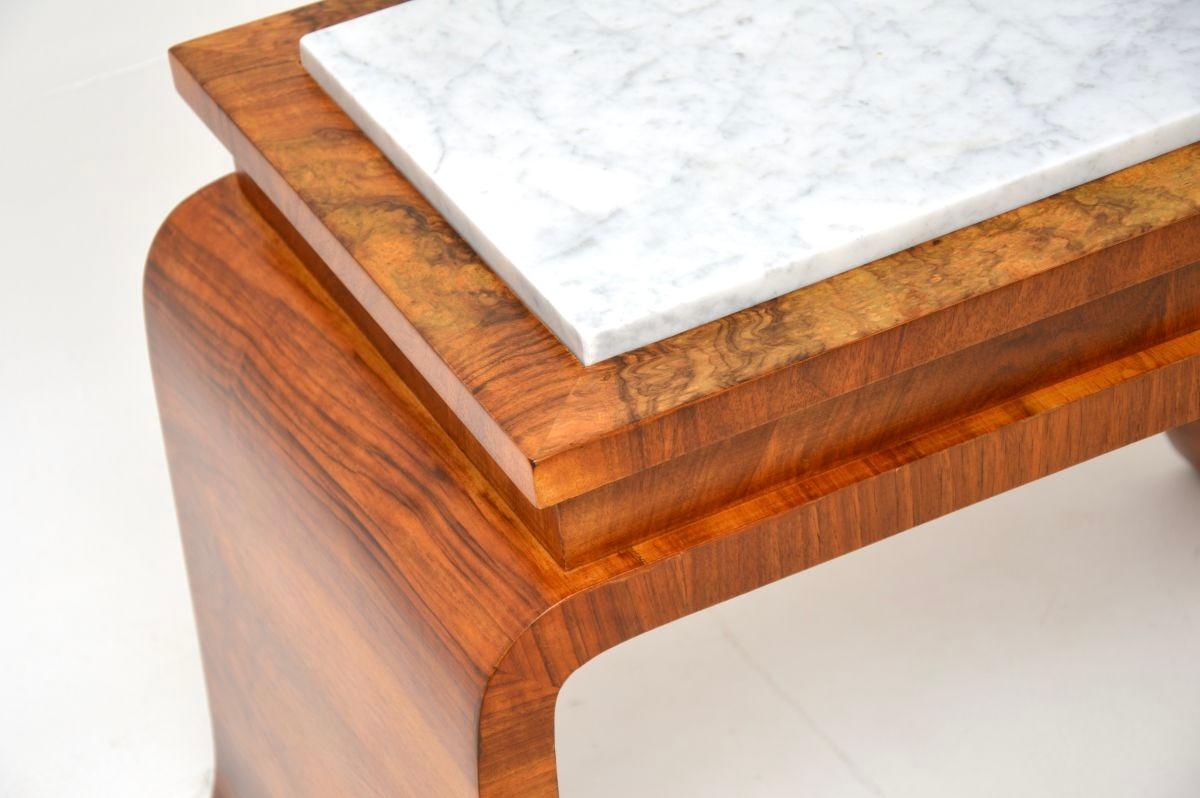 Art Deco Burr Walnut Marble Top Side Table For Sale 3