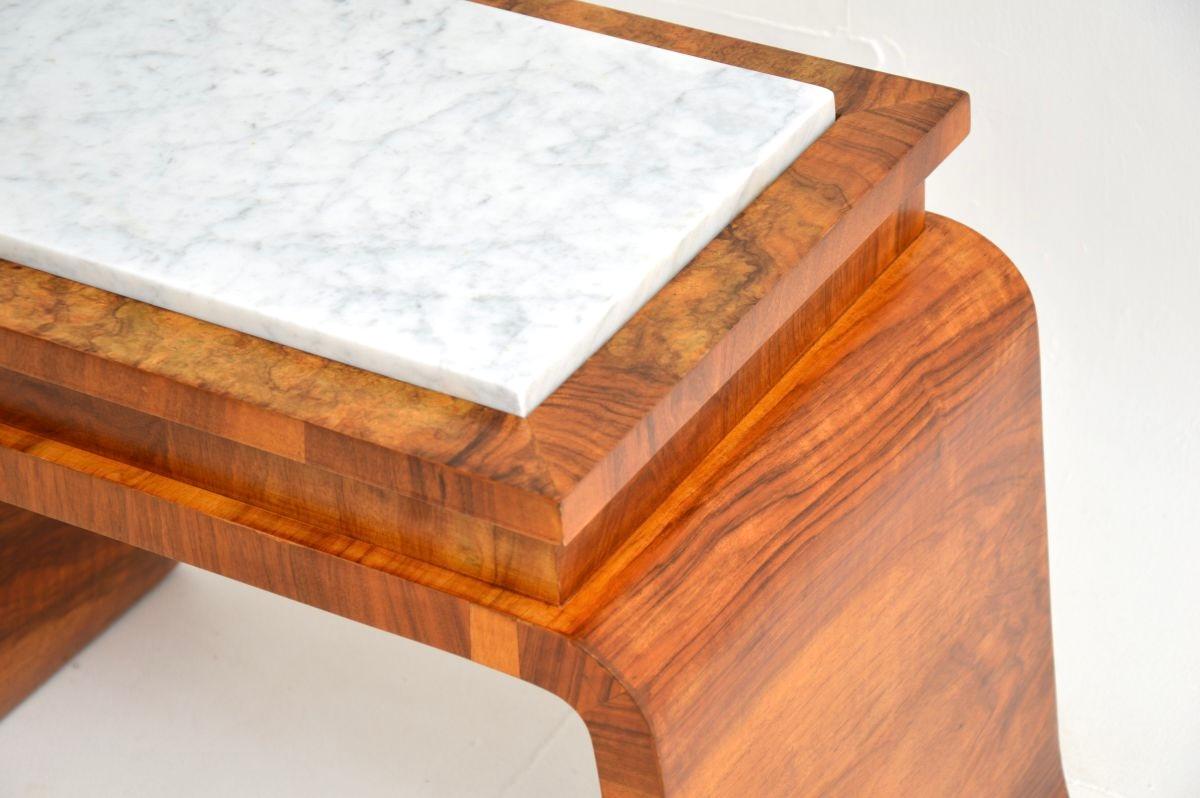 Art Deco Burr Walnut Marble Top Side Table For Sale 4
