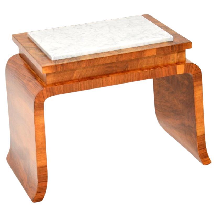 Art Deco Burr Walnut Marble Top Side Table For Sale