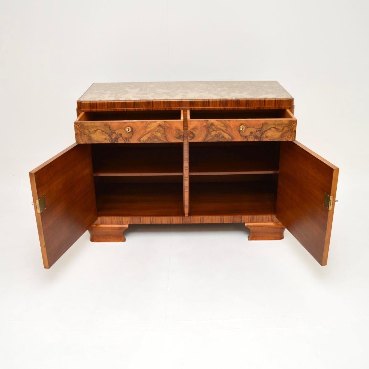 Art Deco Burr Walnut Marble Top Sideboard In Good Condition For Sale In London, GB