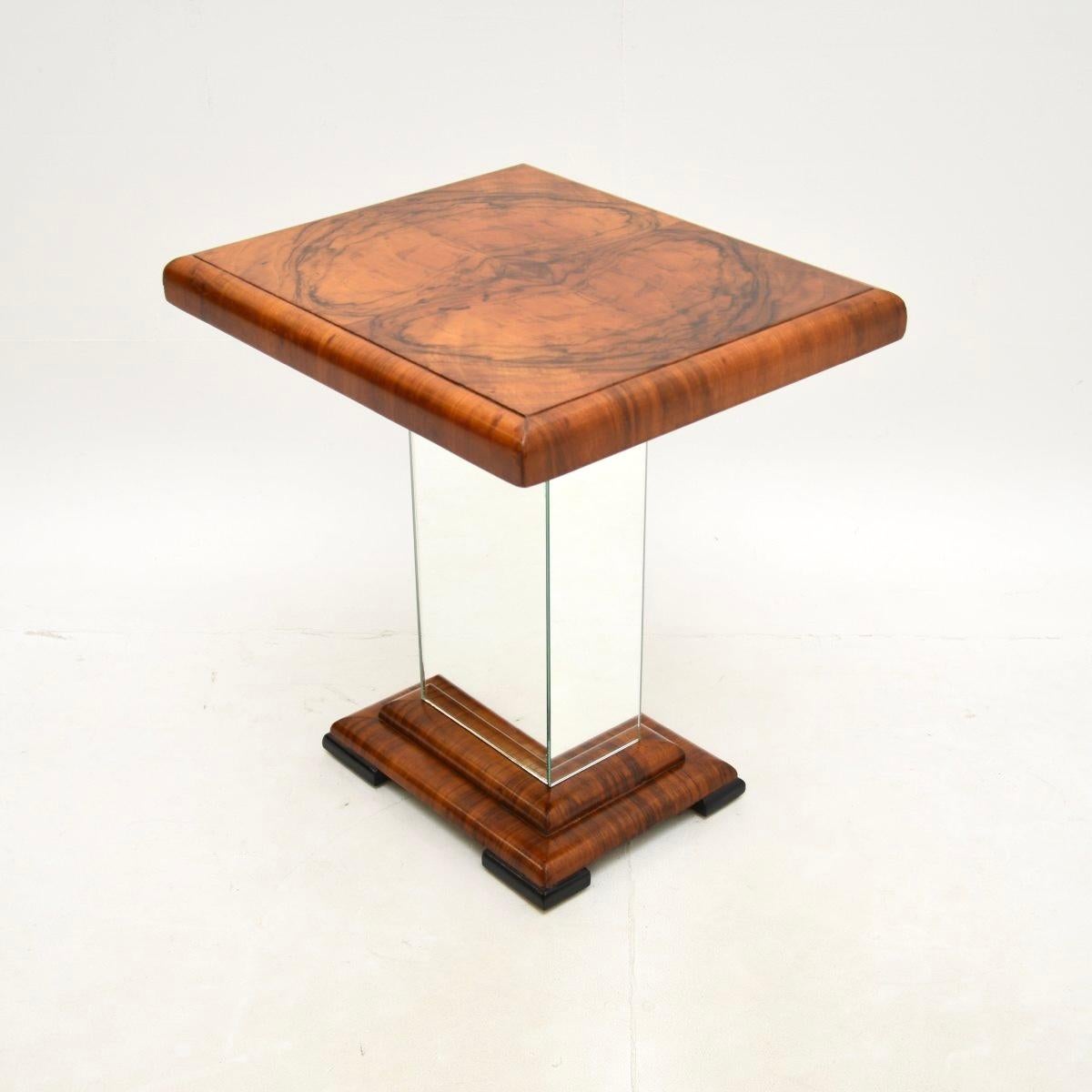 British Art Deco Burr Walnut Mirrored Occasional Side Table