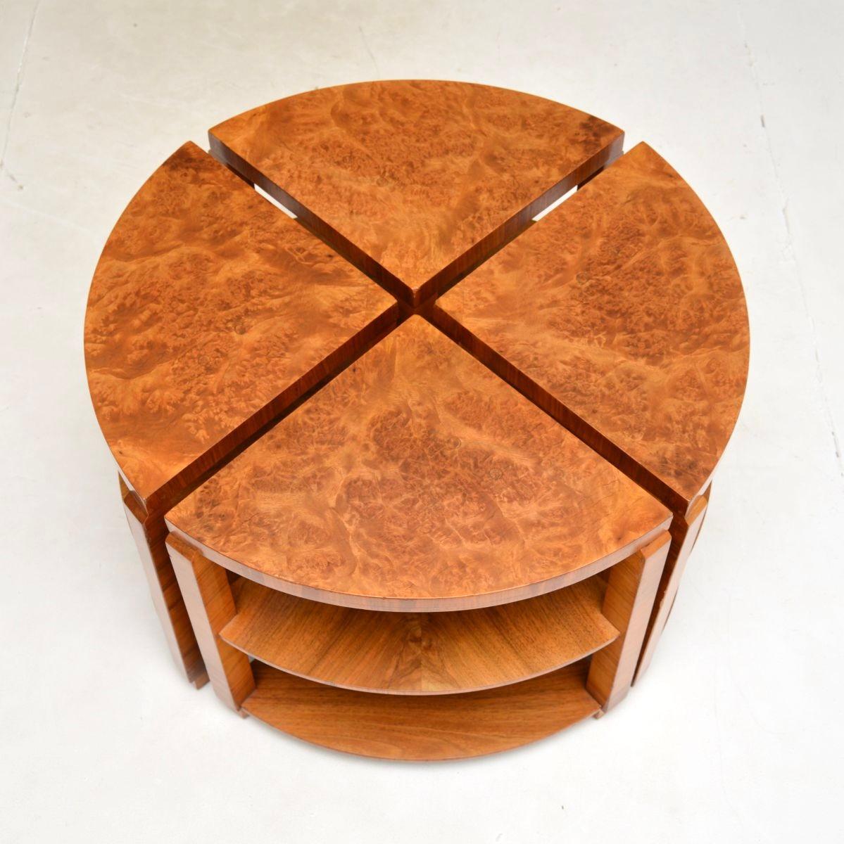 Art Deco Burr Walnut Nesting Coffee Table For Sale 3