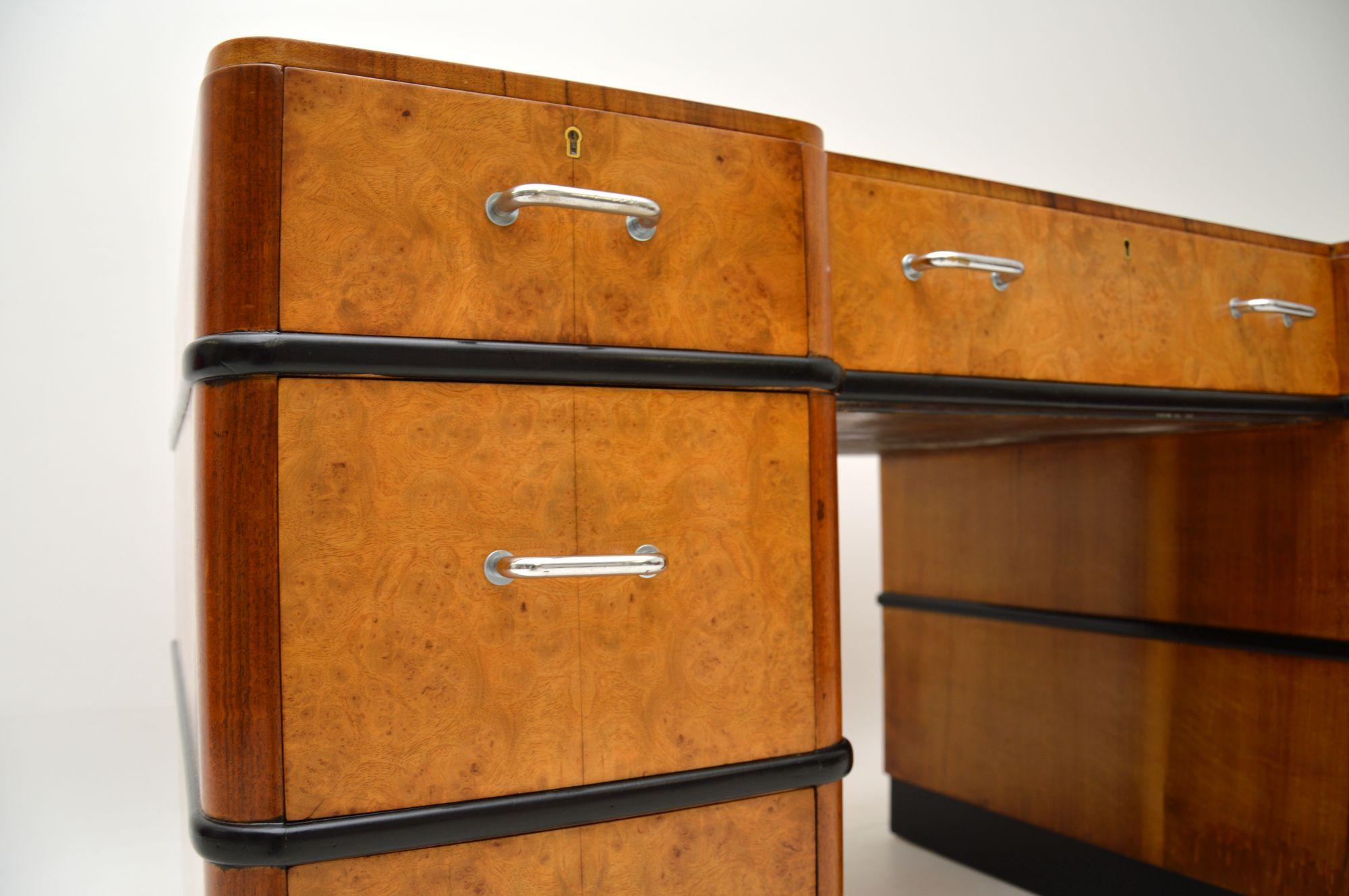 Art Deco Burr Walnut Pedestal Desk For Sale 4