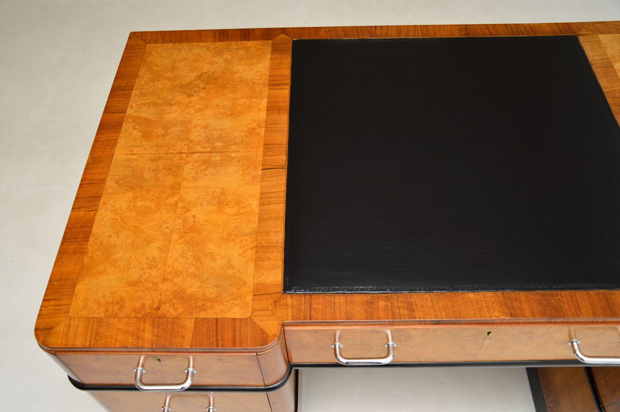 Art Deco Burr Walnut Pedestal Desk For Sale 1