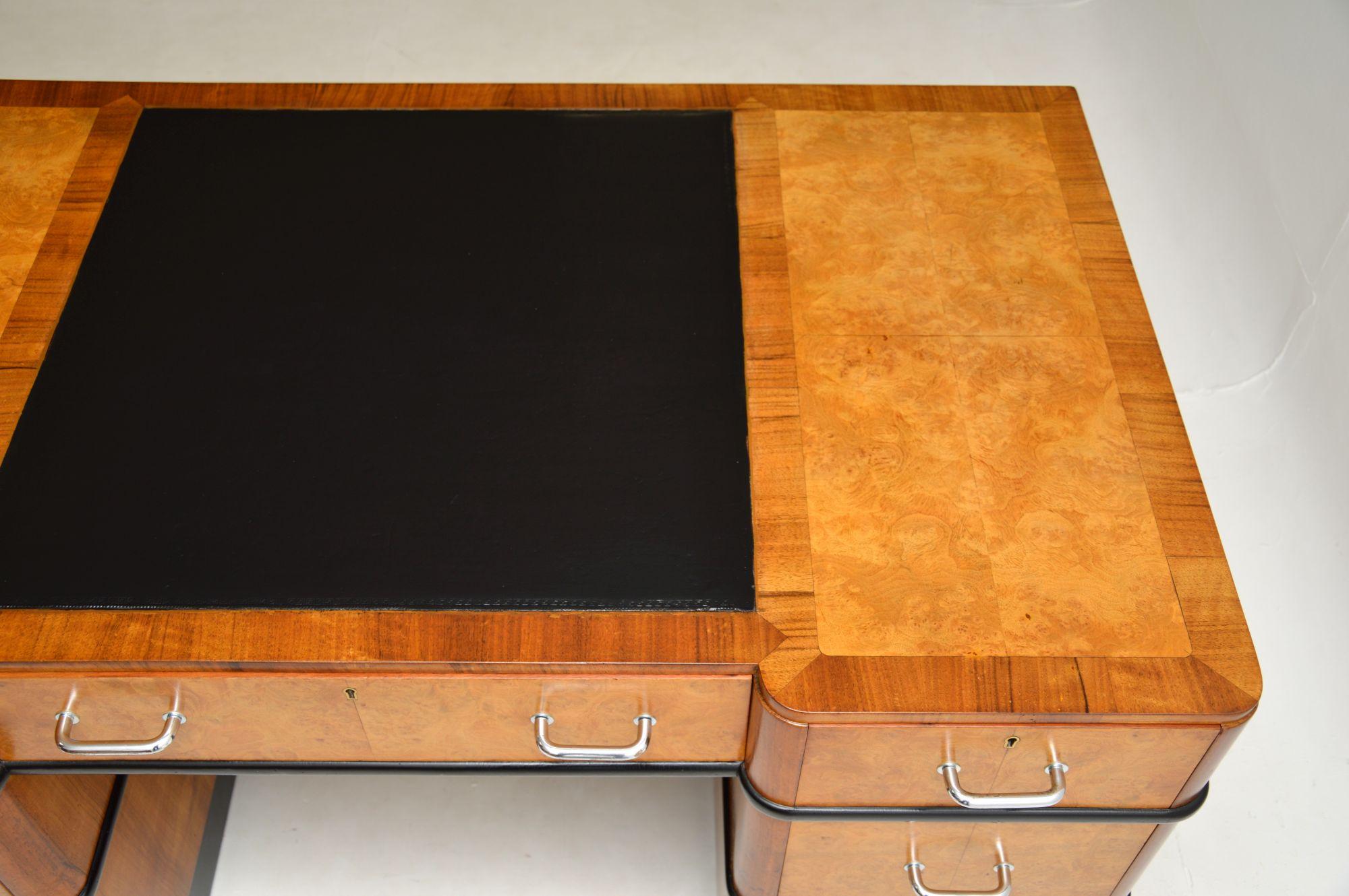 Art Deco Burr Walnut Pedestal Desk For Sale 2