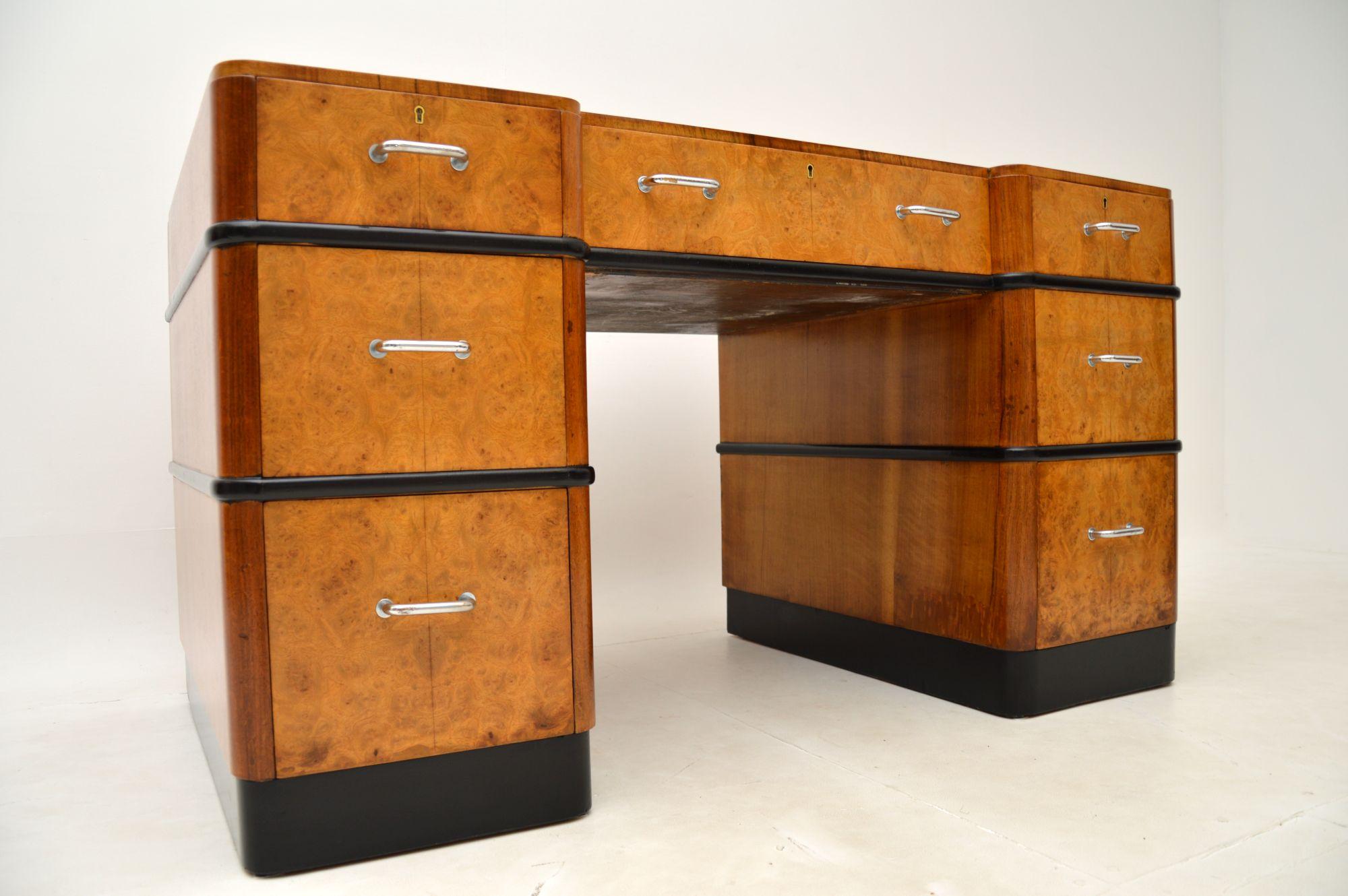 Art Deco Burr Walnut Pedestal Desk For Sale 3