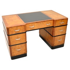 Scrivania a piedistallo in radica di noce Art Deco