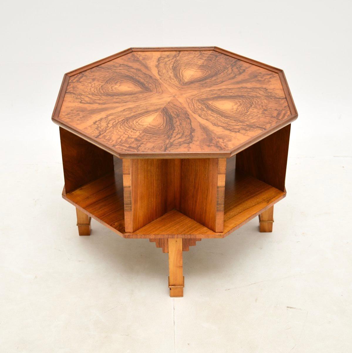 British Art Deco Burr Walnut Revolving Occasional Coffee / Side Table
