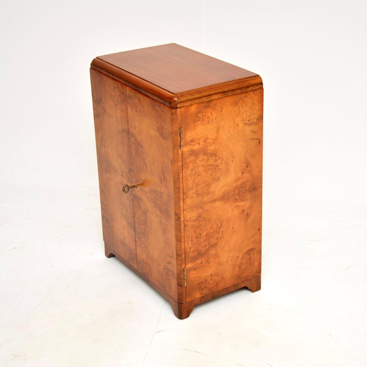 Art Deco Burr Walnut Side Cabinet For Sale 1
