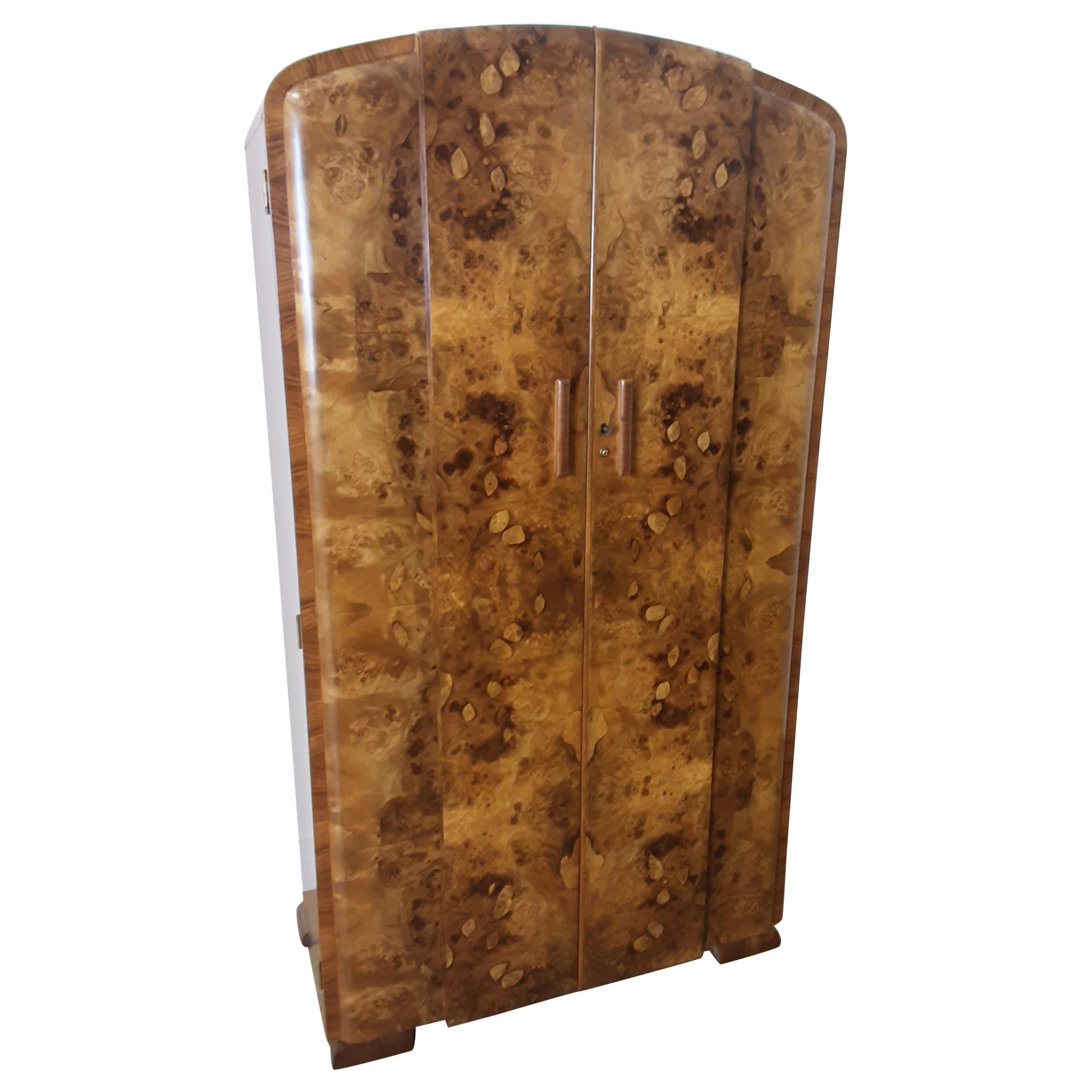 Art Deco Burr Walnut Tallboy by Grange Furnishing Stores, London For Sale