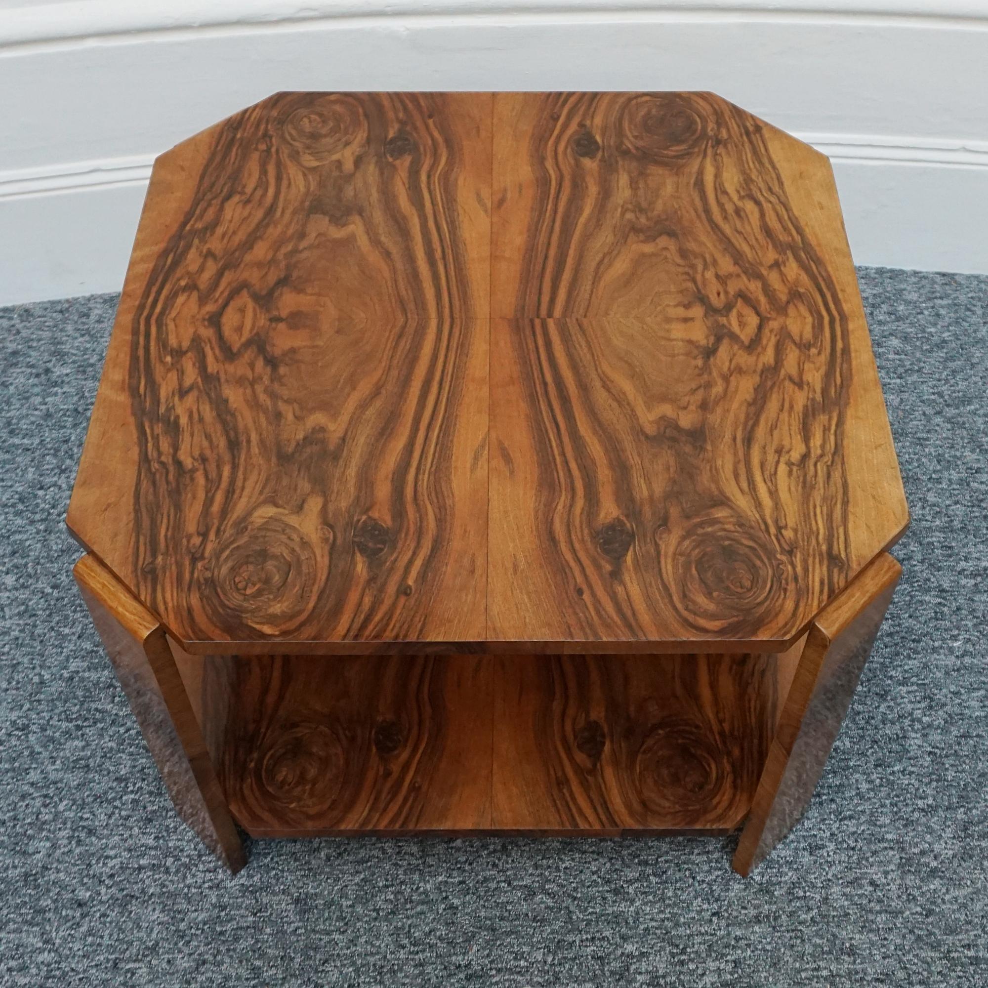 English Art Deco Burr Walnut Veneered Side Table  For Sale