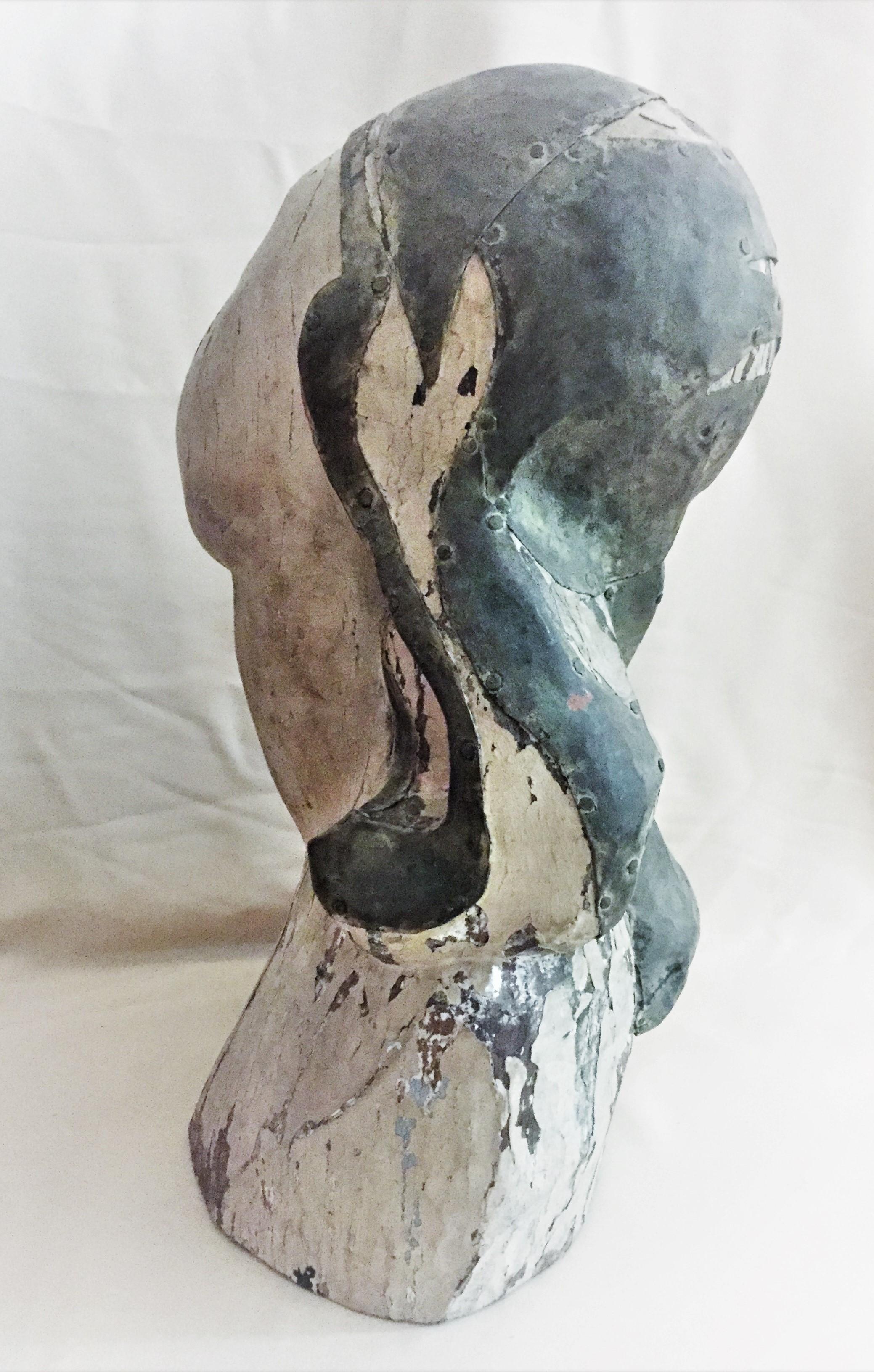 Mid-20th Century Art Deco, Bust of a Woman, Painted Wood and Anodized Sheet Metal, 1930s