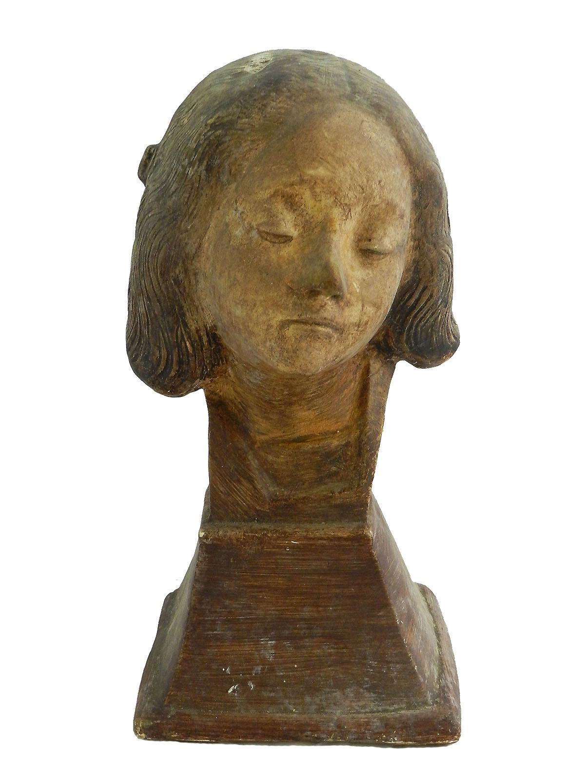 Art Deco Bust of St Fortunade French Plaster, circa 1930 In Good Condition In Labrit, Landes