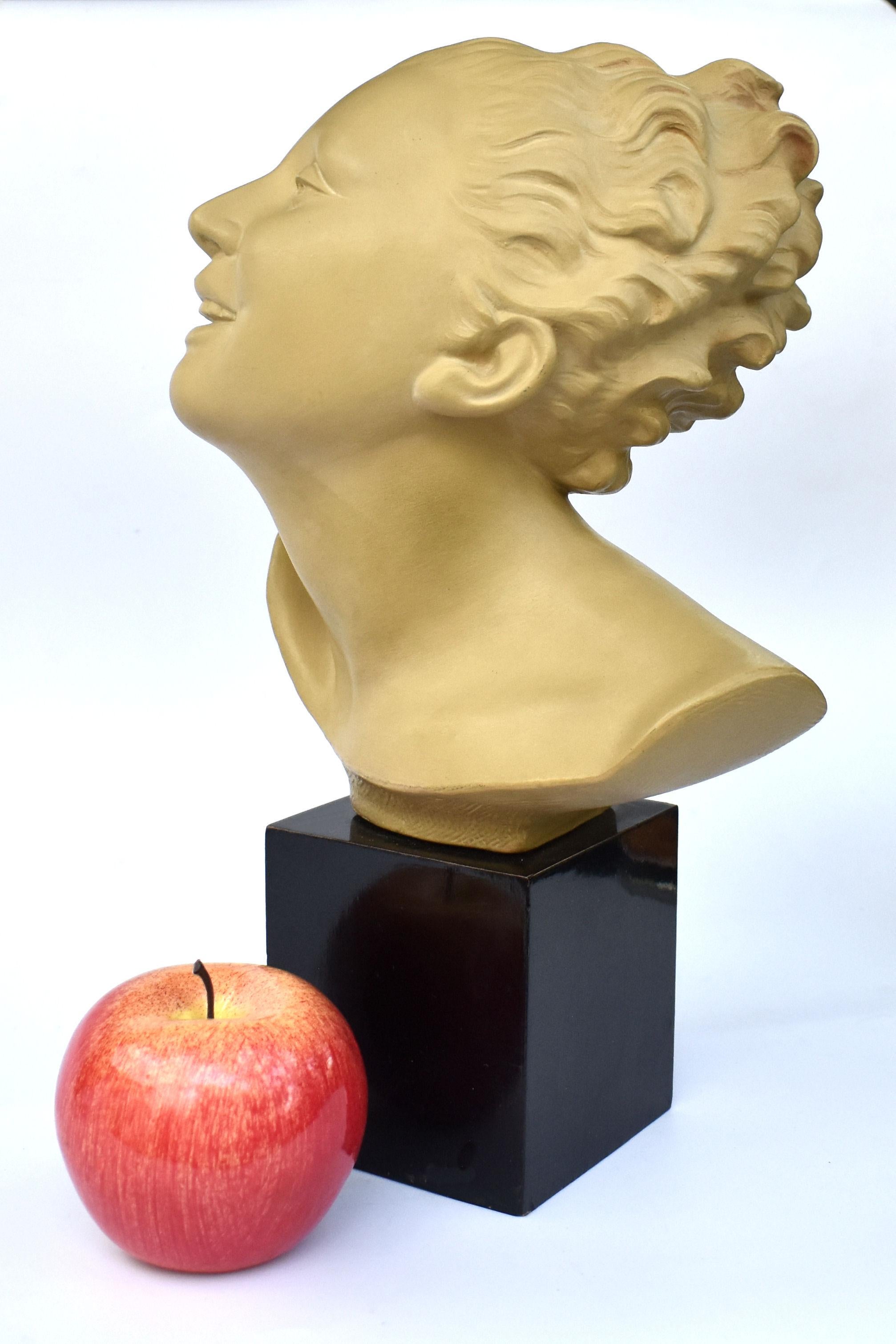 Art Deco Bust On Stand, c1930 By Bohumil Rezl For Sale 4