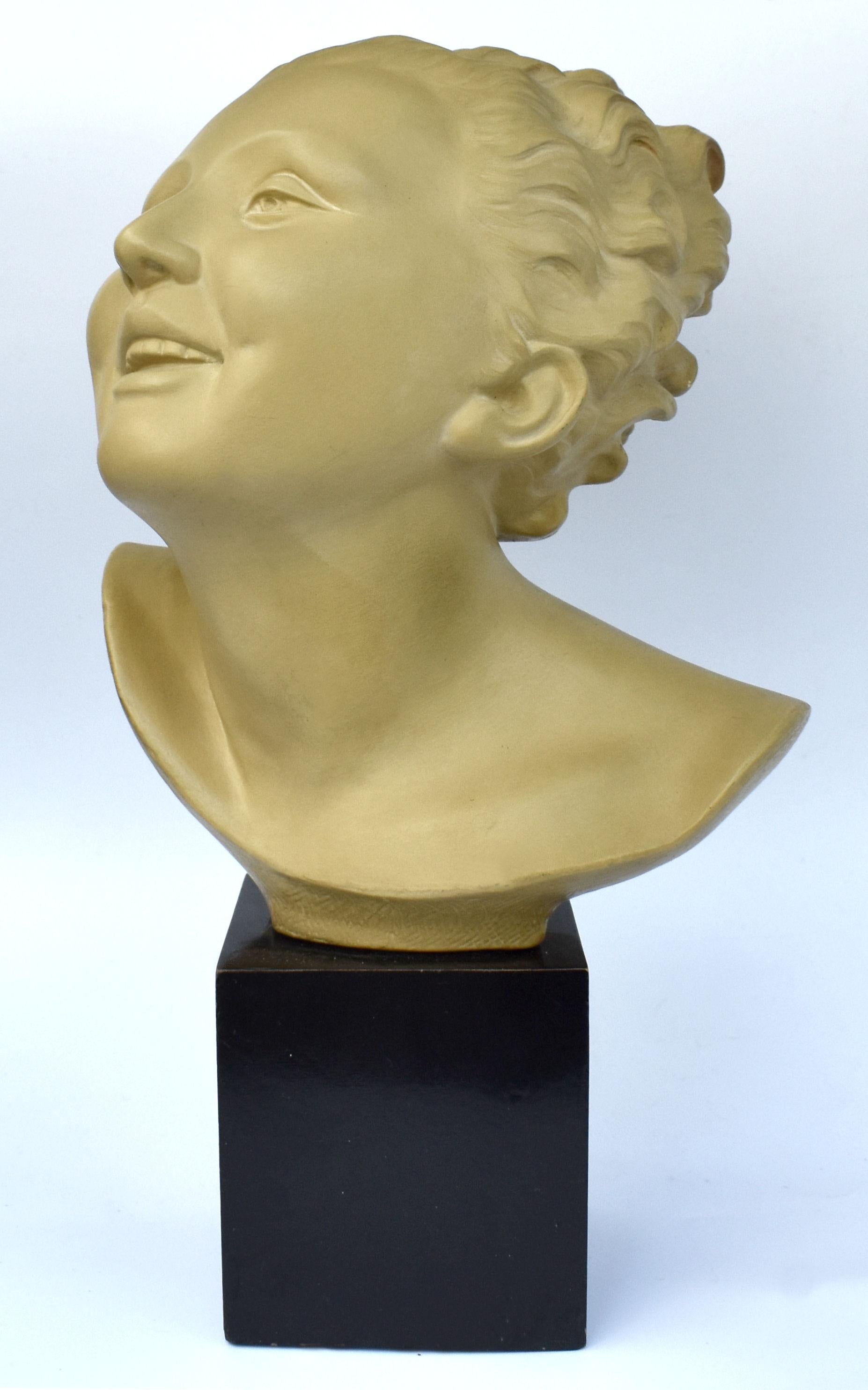 Art Deco Bust On Stand, c1930 By Bohumil Rezl For Sale 5